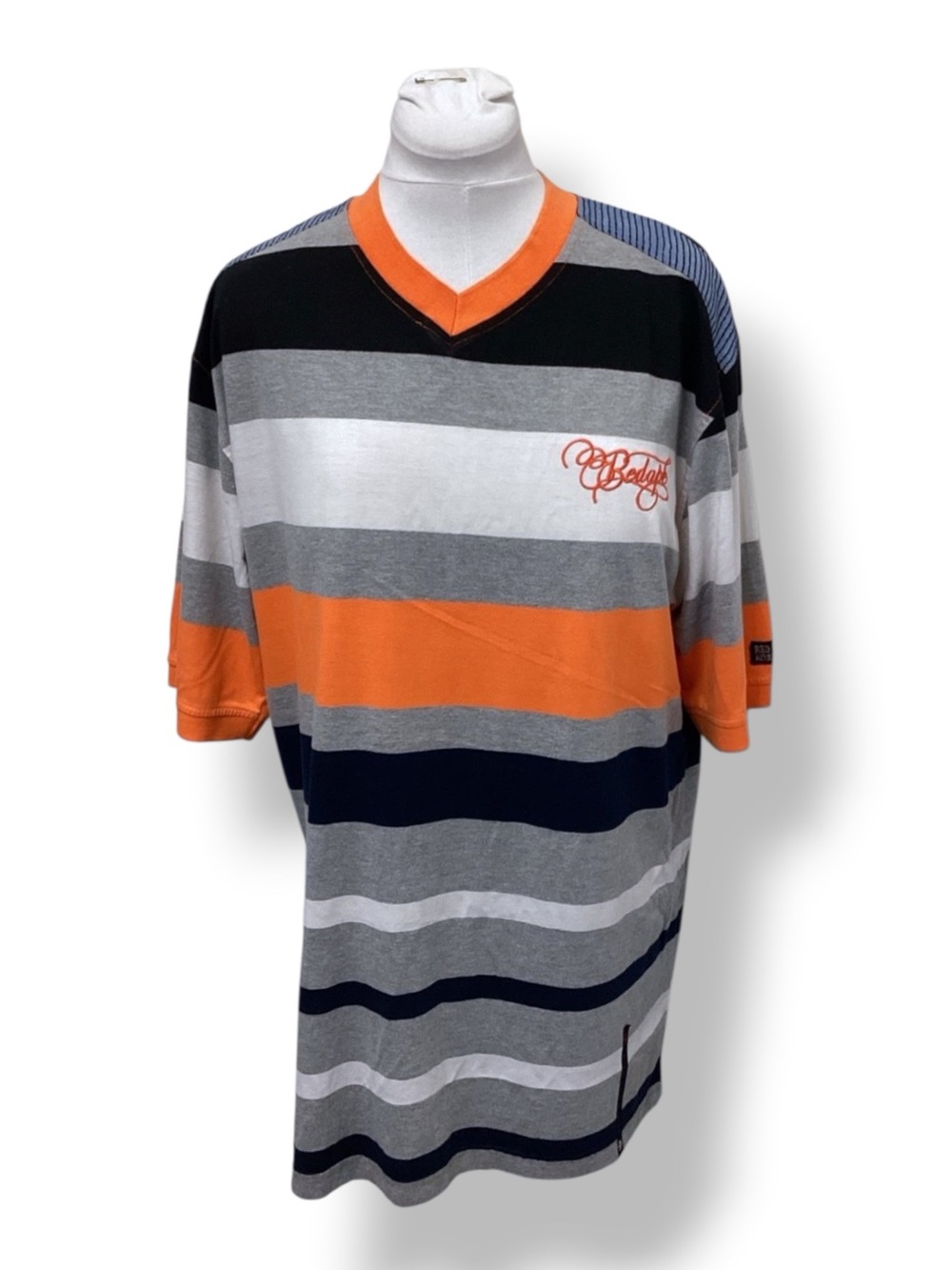 Red Ape Mens Short Sleeve V Neck T-Shirt Urban Streetwear Stripes Orange 2X